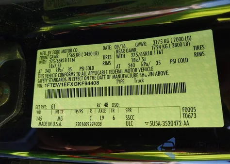 2016 Ford F-150 Xlt z USA, uszkodzony, nr VIN 1FTEW1EFXGKF94408